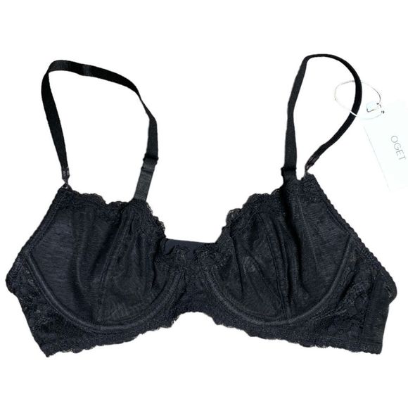 OGET, Black Mesh Bralette, Straps Snap from the Back, Size 38C, NWT - Picture 1 of 7